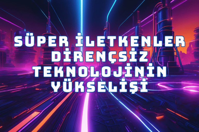 Geleceği temsil eden fütüristik bir süperiletken kablo görseli; enerjisel halkalar ve dijital devrelerle çevrelenmiş renkli bir arka plan üzerinde.