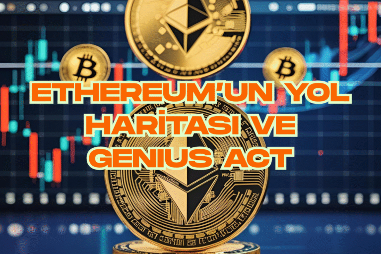 Etherium ön planda, arka planda Ethereum coin’leri ve kripto grafiklerle Genius Act etkisi